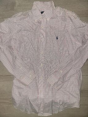 Ralph Lauren White Button-Up Shirt with Red and Navy Check